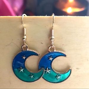 🌙Handmade Blue and Green Crescent Moon Earrings🌙